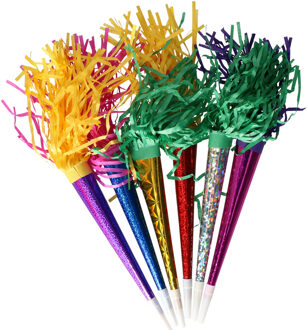 Feest/party blaas toeters - set 48x stuks - metallic papier - 30 cm - feestartikelen verjaardag