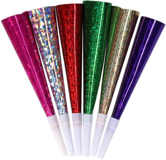 Feest/party blaas toeters - set 6x stuks - metallic papier - 23 cm - feestartikelen verjaardag