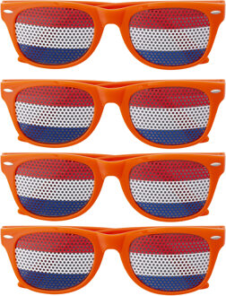 Feest/party bril - 4x stuks - oranje thema - Koningsdag - volwassenen - supporter - Nederlandse vlag