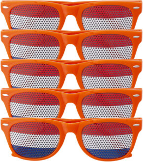 Feest/party bril - 5x stuks - oranje thema - Koningsdag - volwassenen - supporter - Nederlandse vlag