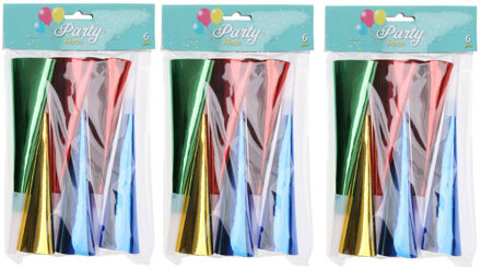 Feest/party toeters - set 18x stuks - metallic papier - 12 cm - feestartikelen verjaardag - Roltongen Multikleur