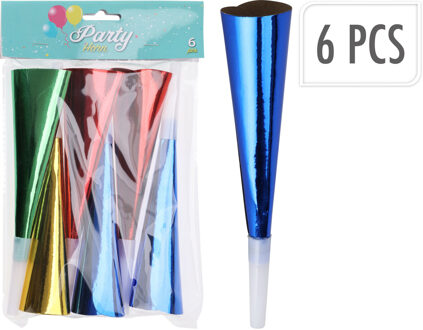 Feest/party toeters - set 6x stuks - metallic papier - 12 cm - feestartikelen verjaardag - Roltongen Multikleur