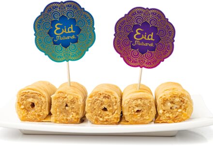 Feest Prikkers Eid Mubarak Paars/Blauw (12st) Multikleur - Print