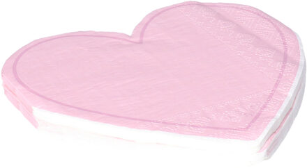 Feest servetten - 16x - hart - roze - 3 laags - 33 x 33 cm - Valentijn