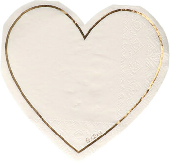 Feest servetten - 16x - hart - wit - 3 laags - 33 x 33 cm - Valentijn