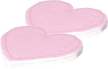 Feest servetten - 32x - hart - roze - 3 laags - 33 x 33 cm - Valentijn