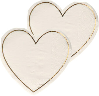 Feest servetten - 32x - hart - wit - 3 laags - 33 x 33 cm - Valentijn