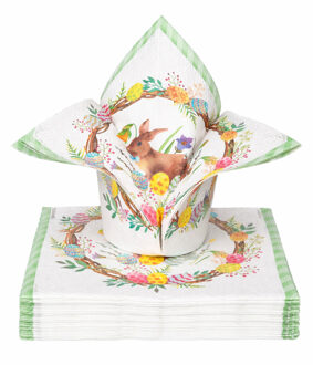 Feest servetten pasen thema - konijn - 20x - papier - 3-laags - 24 x 24 cm