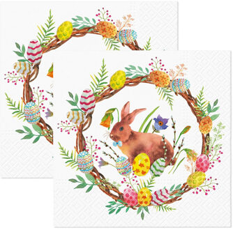 Feest servetten pasen thema - konijn - 40x - papier - 3-laags - 24 x 24 cm