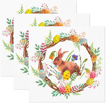 Feest servetten pasen thema - konijn - 60x - papier - 3-laags - 24 x 24 cm