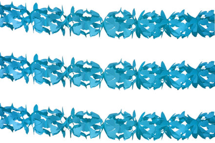 Feest slinger/guirlande - 3x - blauw - papier - 6 meter - verjaardag