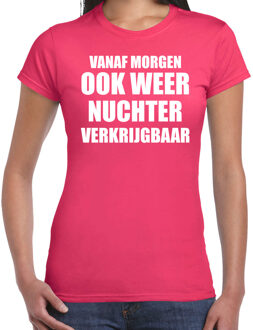 Feest t-shirt - morgen nuchter - roze - dames - foute party kleding L
