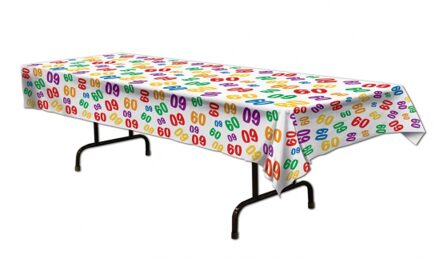 Feest tafelkleed 60 jaar geworden thema - verjaardag - feestartikelen - 274 x 137 cm - plastic - Feesttafelkleden Multikleur