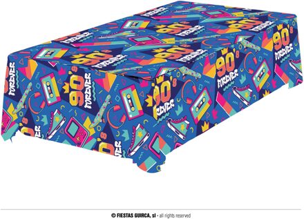 Feest tafelkleed foute 90s party - 137 x 274 cm - papier - Jaren 90 thema feest versiering - Feesttafelkl Blauw