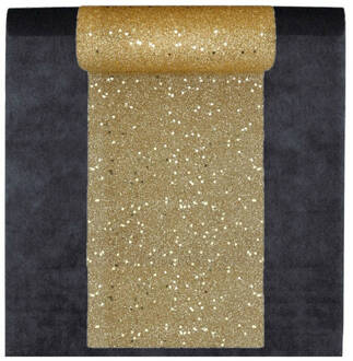 Feest tafelkleed met glitter loper op rol - zwart/goud - 10 meter - Feesttafelkleden Goudkleurig