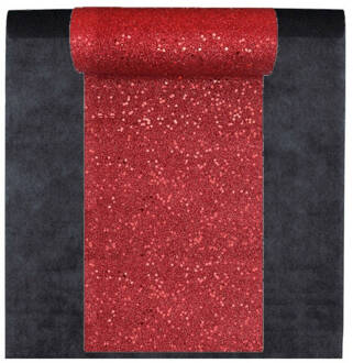 Feest tafelkleed met glitter loper op rol - zwart/rood - 10 meter - Feesttafelkleden