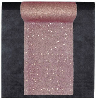 Feest tafelkleed met glitter loper op rol - zwart/rose goud - 10 meter - Feesttafelkleden Goudkleurig