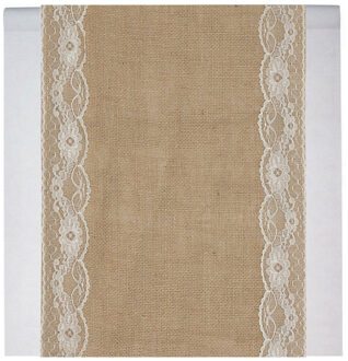 Feest tafelkleed met tafelloper - op rol - wit/jute - 140 x 170 cm
