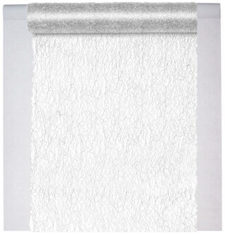 Feest tafelkleed met tafelloper - op rol - wit/zilver - 10 meter