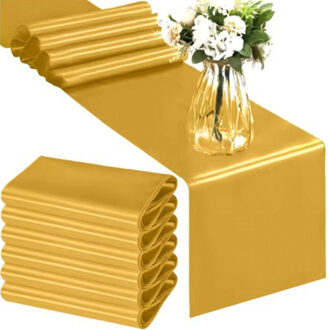 feest tafelloper - goud - satijn - 9 m lang - glanzend - luxe uitstraling Goudkleurig