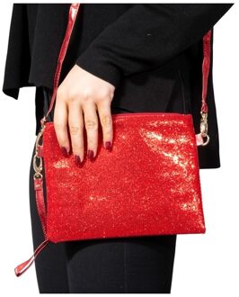 Feest tasje/ schoudertasje - Dames - Rood glitter - Toppers verkleed/carnaval accessoires