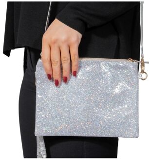 Feest tasje/ schoudertasje - Dames - Zilver glitter - Toppers verkleed/carnaval accessoires