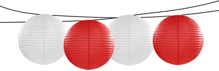Feest/tuin versiering 4x stuks luxe bol-vorm lampionnen rood en wit dia 35 cm