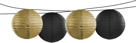 Feest/tuin versiering 4x stuks luxe bol-vorm lampionnen zwart en goud dia 35 cm