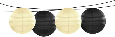 Feest/tuin versiering 4x stuks luxe bol-vorm lampionnen zwart en ivoor dia 35 cm
