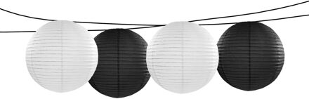 Feest/tuin versiering 4x stuks luxe bol-vorm lampionnen zwart en wit dia 35 cm