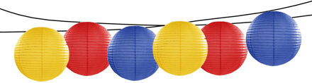 Feest/tuin versiering 6x stuks luxe bol-vorm lampionnen blauw-geel-rood dia 35 cm