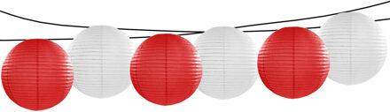 Feest/tuin versiering 6x stuks luxe bol-vorm lampionnen rood en wit dia 35 cm