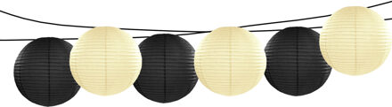 Feest/tuin versiering 6x stuks luxe bol-vorm lampionnen zwart en ivoor dia 35 cm