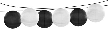 Feest/tuin versiering 6x stuks luxe bol-vorm lampionnen zwart en wit dia 35 cm