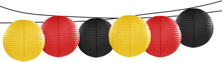 Feest/tuin versiering 6x stuks luxe bol-vorm lampionnen zwart-geel-rood dia 35 cm