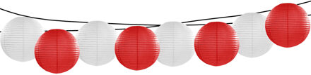 Feest/tuin versiering 8x stuks luxe bol-vorm lampionnen rood en wit dia 35 cm