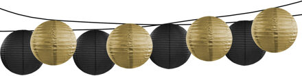 Feest/tuin versiering 8x stuks luxe bol-vorm lampionnen zwart en goud dia 35 cm