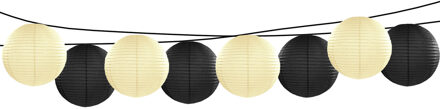 Feest/tuin versiering 8x stuks luxe bol-vorm lampionnen zwart en ivoor dia 35 cm