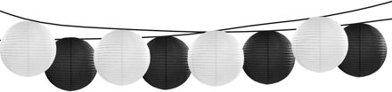 Feest/tuin versiering 8x stuks luxe bol-vorm lampionnen zwart en wit dia 35 cm