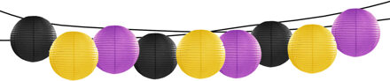 Feest/tuin versiering 9x stuks luxe bol-vorm lampionnen zwart-geel-paars dia 35 cm