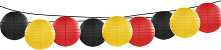 Feest/tuin versiering 9x stuks luxe bol-vorm lampionnen zwart-geel-rood dia 35 cm