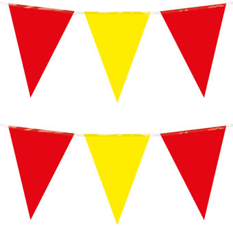 Feest/verjaardag Vlaggenlijn - 2x - rood/geel - 10 m - 15 vlaggetjes - binnen/buiten - kunststof