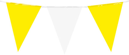 Feest/verjaardag Vlaggenlijn - geel/wit - 10 m - 15 vlaggetjes - binnen/buiten - kunststof