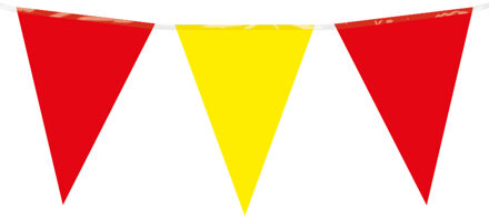 Feest/verjaardag Vlaggenlijn - rood/geel - 10 m - 15 vlaggetjes - binnen/buiten - kunststof