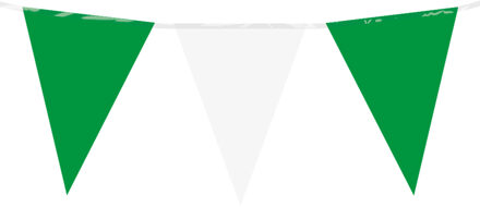 Feest/verjaardag Vlaggenlijn - wit/groen - 10 m - 15 vlaggetjes - binnen/buiten - kunststof