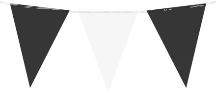 Feest / verjaardag Vlaggenlijn - wit/zwart - 10 m - 15 vlaggetjes - binnen of buiten - kunststof