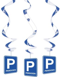 Feest versiering Pensioen slinger - 3x stuks - rotorspiralen - hangdecoraties - blauw - 70 cm