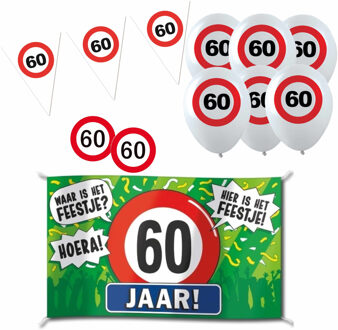 Feestartikelen 60 jaar verjaardag versiering pakket verkeersborden - Feestpakketten