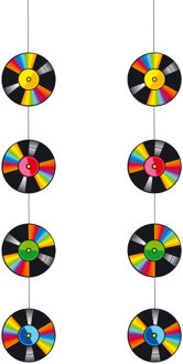 Feestartikelen en versieringen muziek platen - 2x stuks - Seventies/eighties hangende slingers - 100