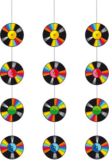 Feestartikelen en versieringen muziek platen - 3x stuks - Seventies/eighties hangende slingers - 100